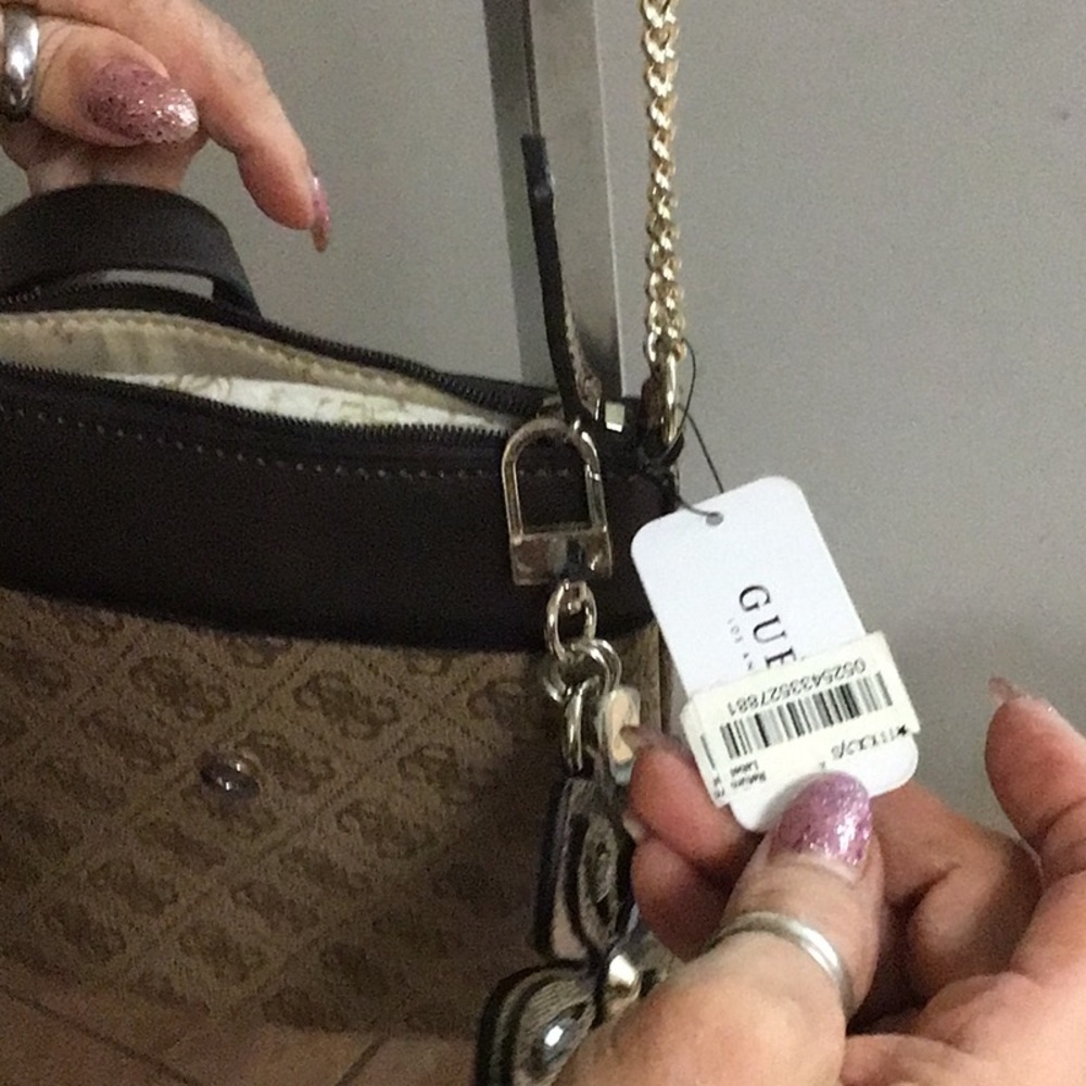 Guess Brown Crossbody Bag with Chain Strap - Picture 4 of 9